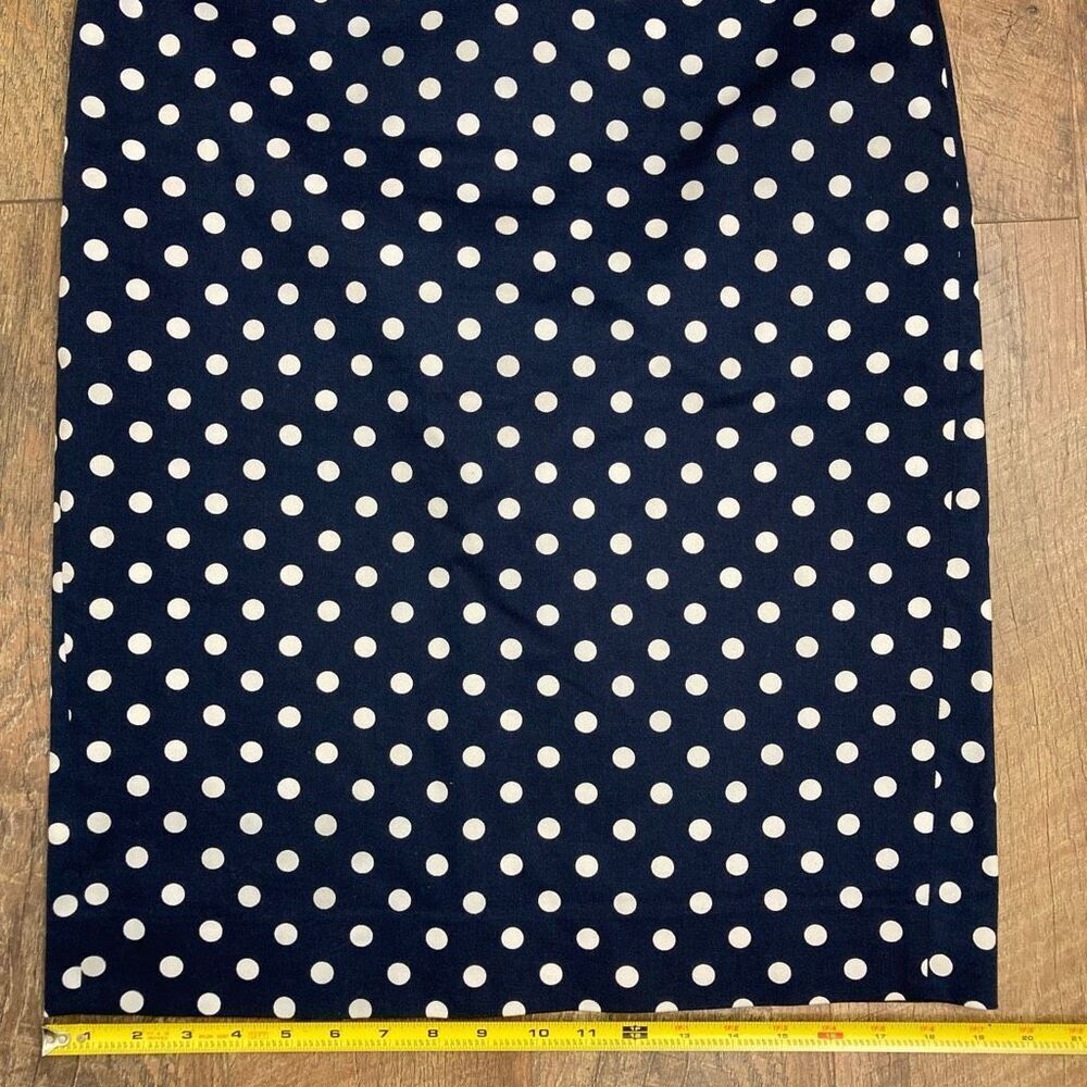 J. Crew No 2 Pencil Skirt Navy White Polka Dot Stretch Cotton sz 8 Preppy Office - Picture 9 of 11